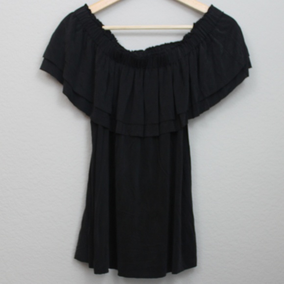 YFB Bertha Collar Two Tier Black Top - Picture 1 of 5